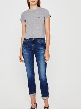 Ag Adriano Goldschmied Ex-Boyfriend Slouchy Slim Cropped Denim Dark Wash Jeans💖